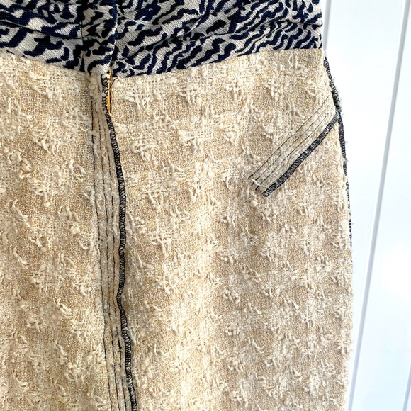 Blue Water Color Floral Silk & Lux Cream French Tweed Mixed Media Dress - Picture 8 of 8